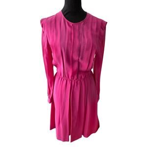 Women's Size 8 Arthouse Hot‎ Pink Pleated Silk Dress Long Sleeve Elegant Party